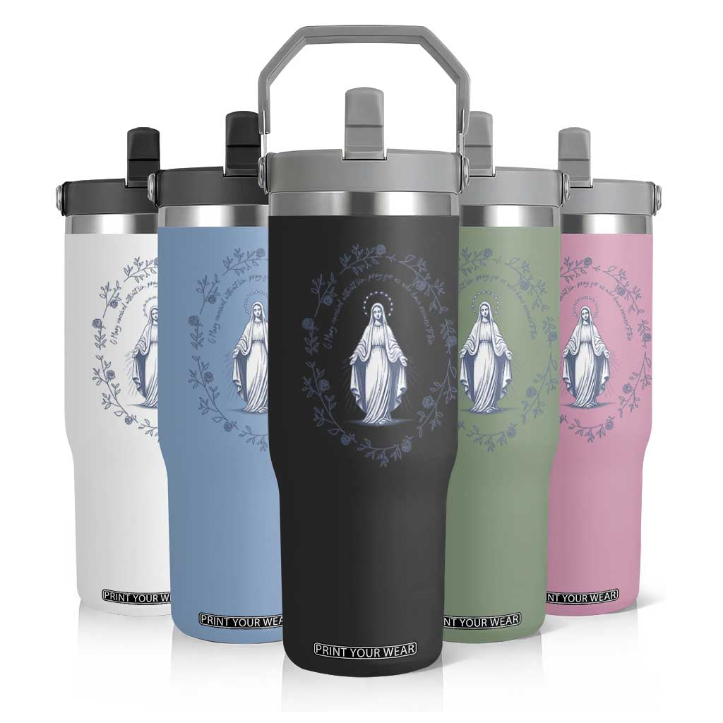 Marian Catholic Flip Straw Tumbler Virgin Mary Catholic Floral Women Religious TS10 Print Your Wear