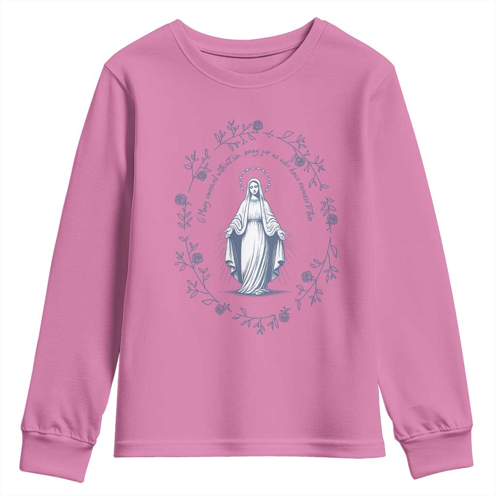 Marian Catholic Youth Sweatshirt Virgin Mary Catholic Floral Women Religious TS10 Azalea Print Your Wear