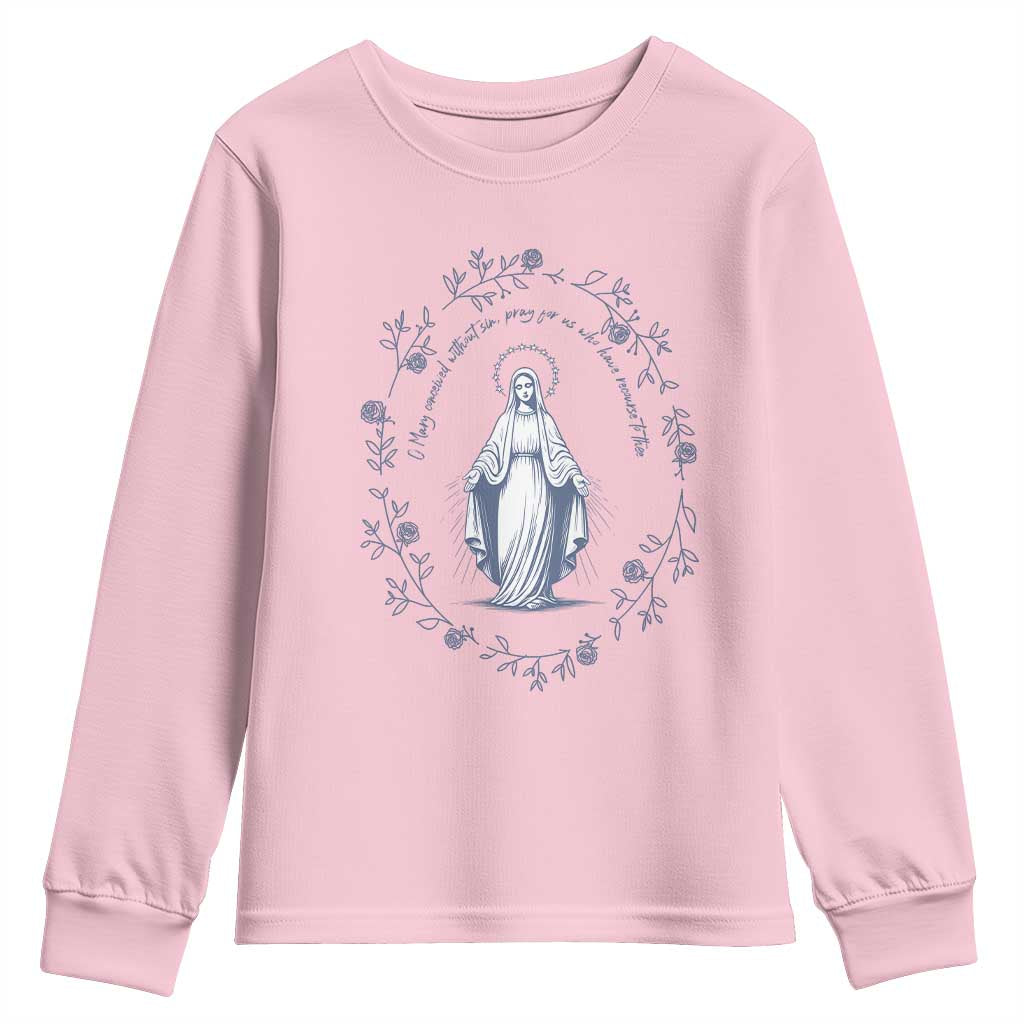 Marian Catholic Youth Sweatshirt Virgin Mary Catholic Floral Women Religious TS10 Light Pink Print Your Wear