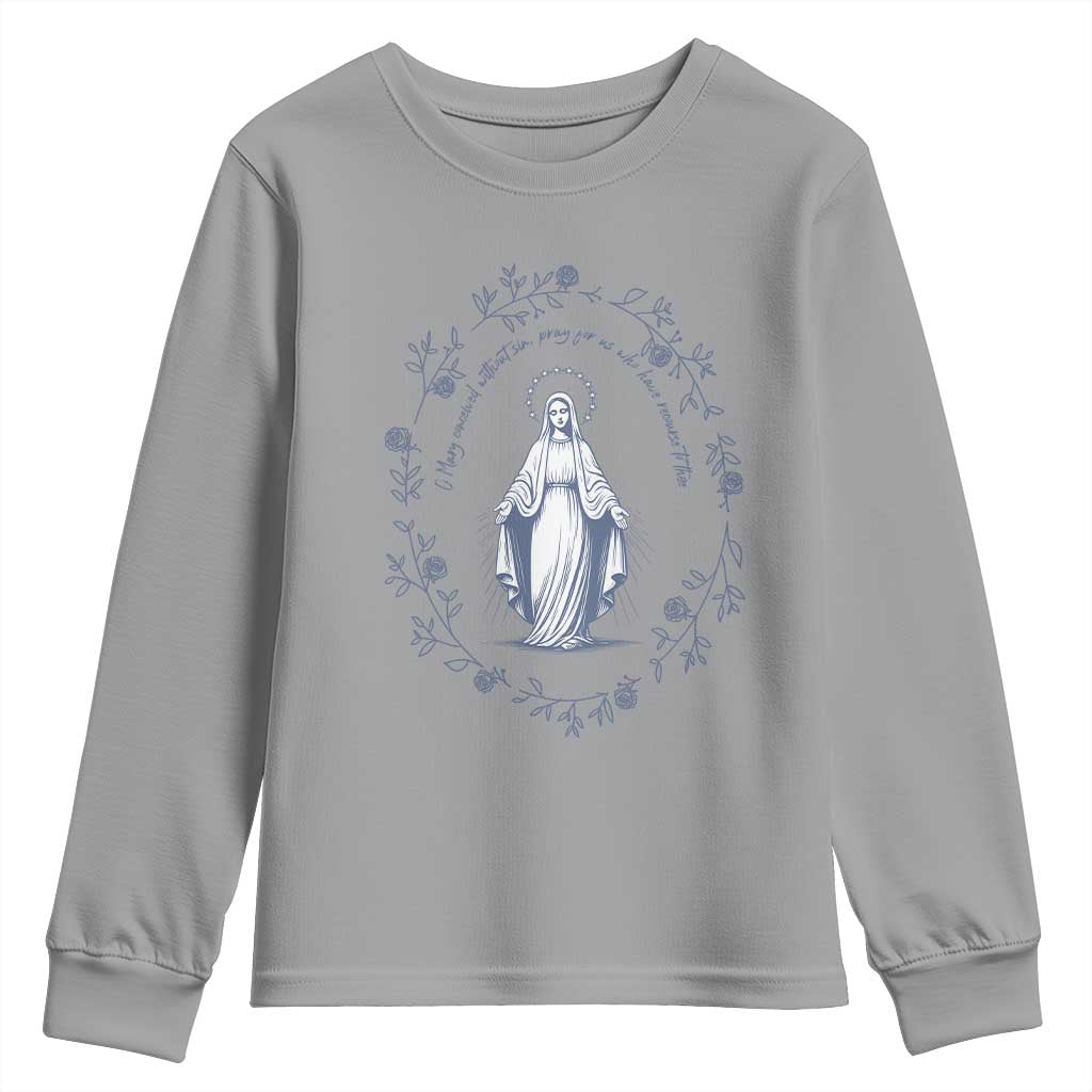Marian Catholic Youth Sweatshirt Virgin Mary Catholic Floral Women Religious TS10 Sport Gray Print Your Wear