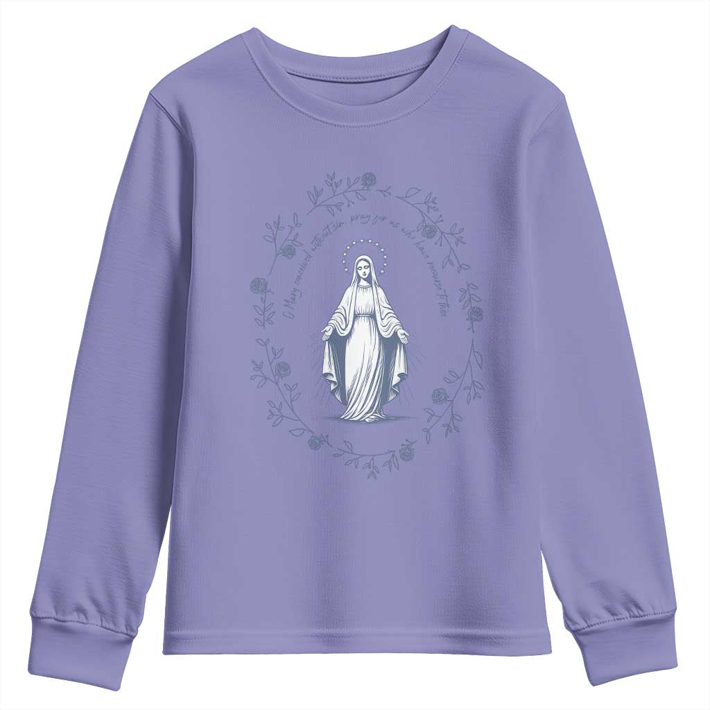 Marian Catholic Youth Sweatshirt Virgin Mary Catholic Floral Women Religious TS10 Violet Print Your Wear