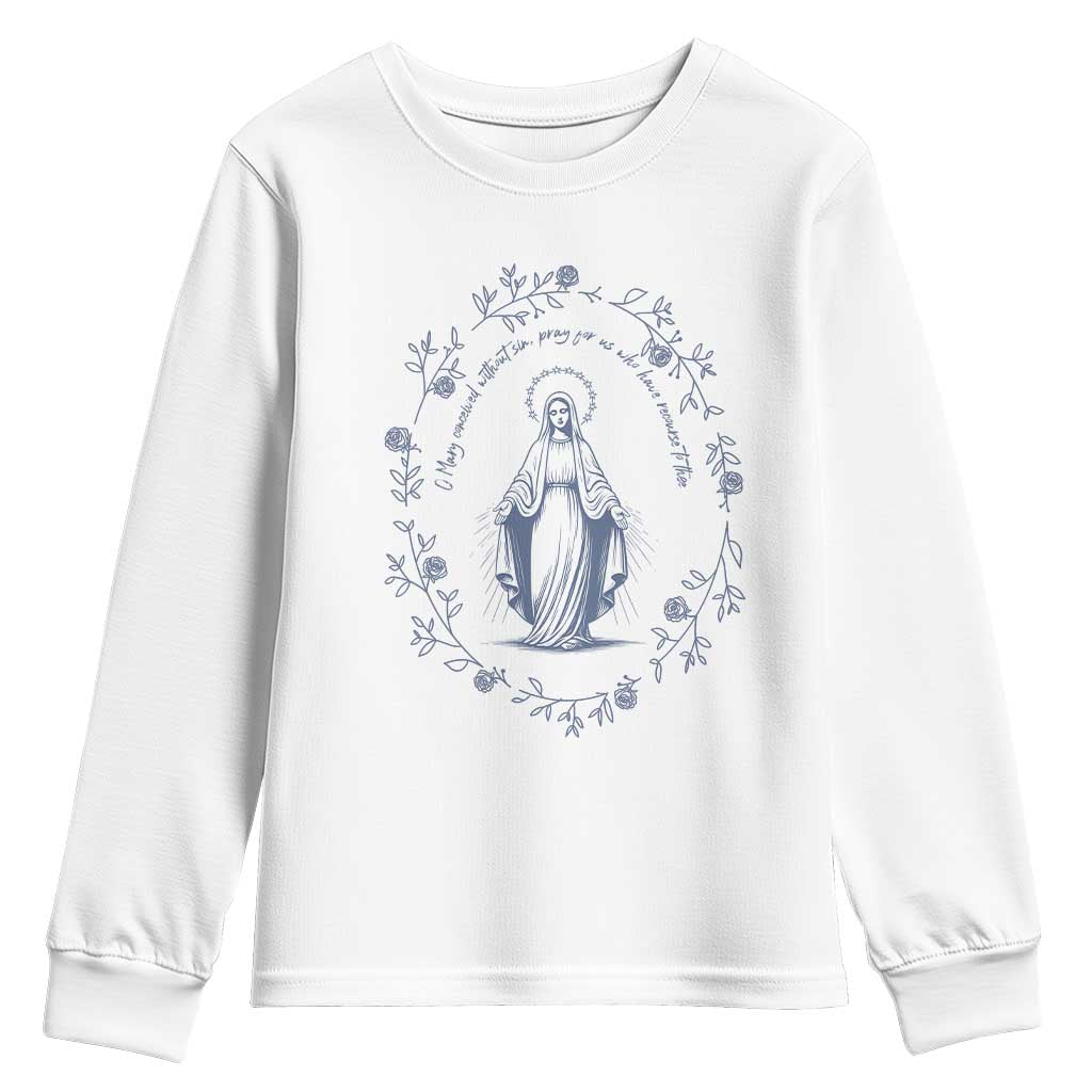 Marian Catholic Youth Sweatshirt Virgin Mary Catholic Floral Women Religious TS10 White Print Your Wear