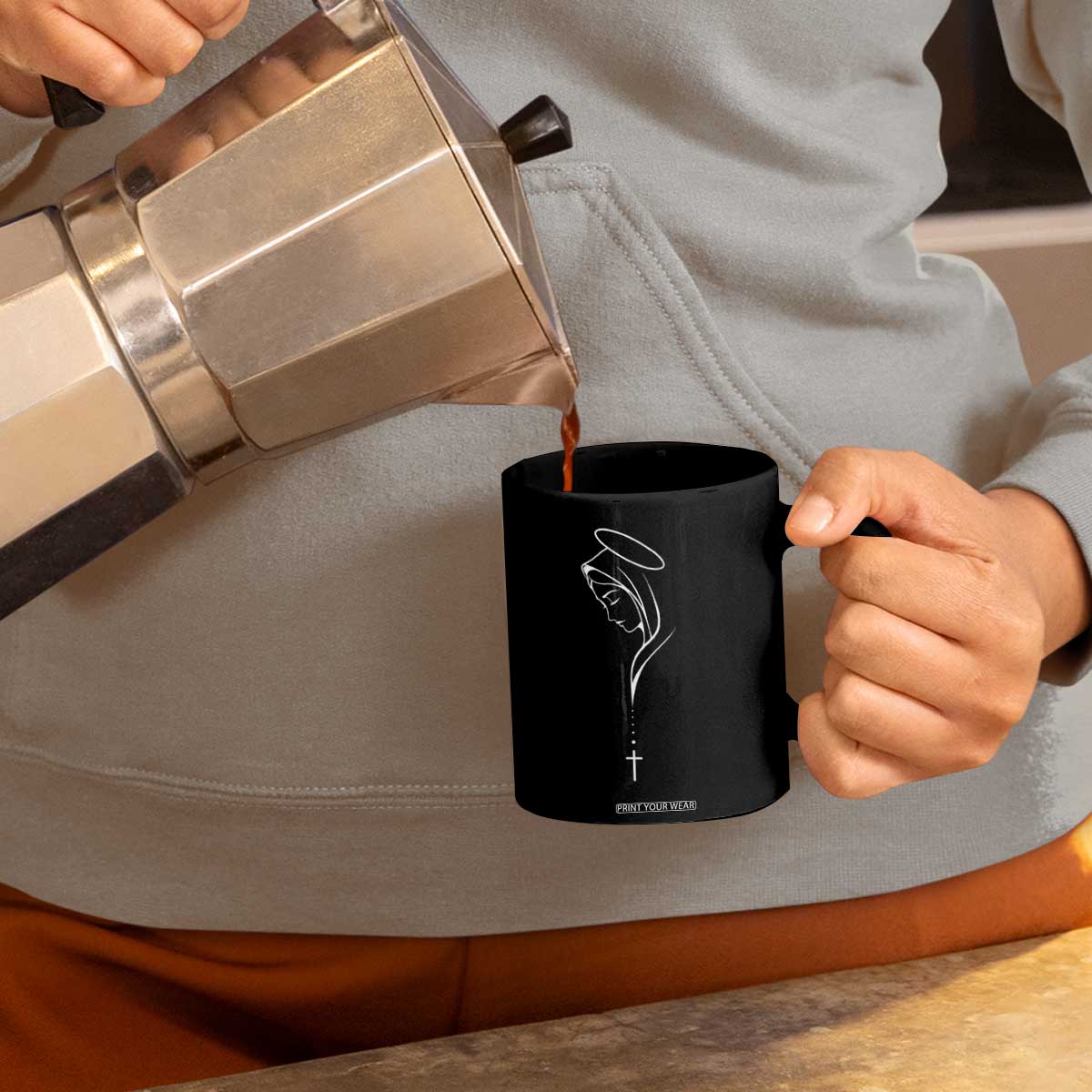Virgin Mary Coffee Mug Minimalist Marian Catholic Holy Mother Cross TS10 Print Your Wear