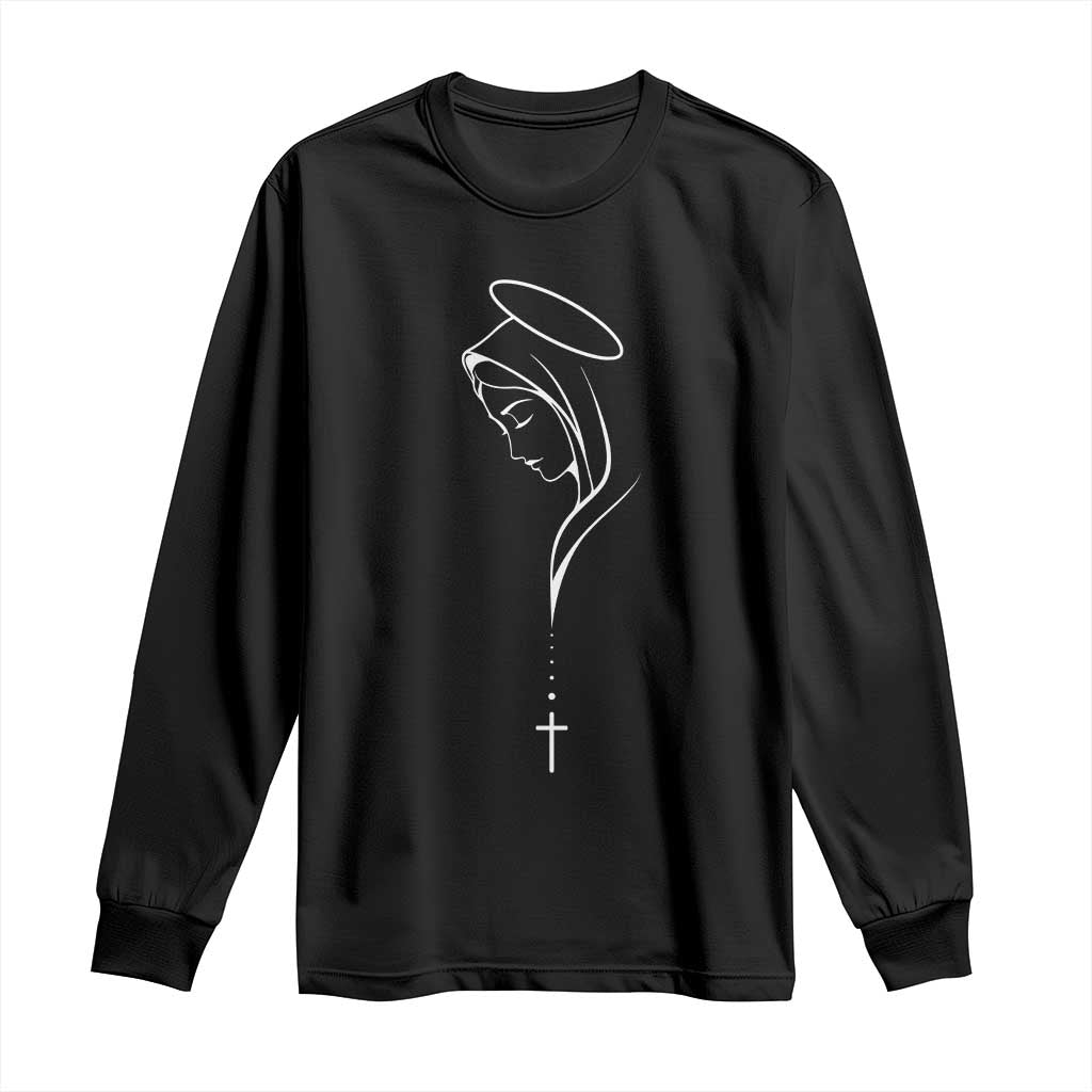Virgin Mary Long Sleeve Shirt Minimalist Marian Catholic Holy Mother Cross TS10 Black Print Your Wear