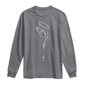 Virgin Mary Long Sleeve Shirt Minimalist Marian Catholic Holy Mother Cross TS10 Charcoal Print Your Wear