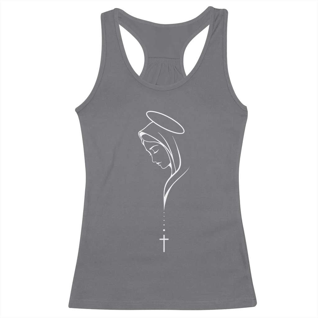 Virgin Mary Racerback Tank Top Minimalist Marian Catholic Holy Mother Cross TS10 Charcoal Print Your Wear