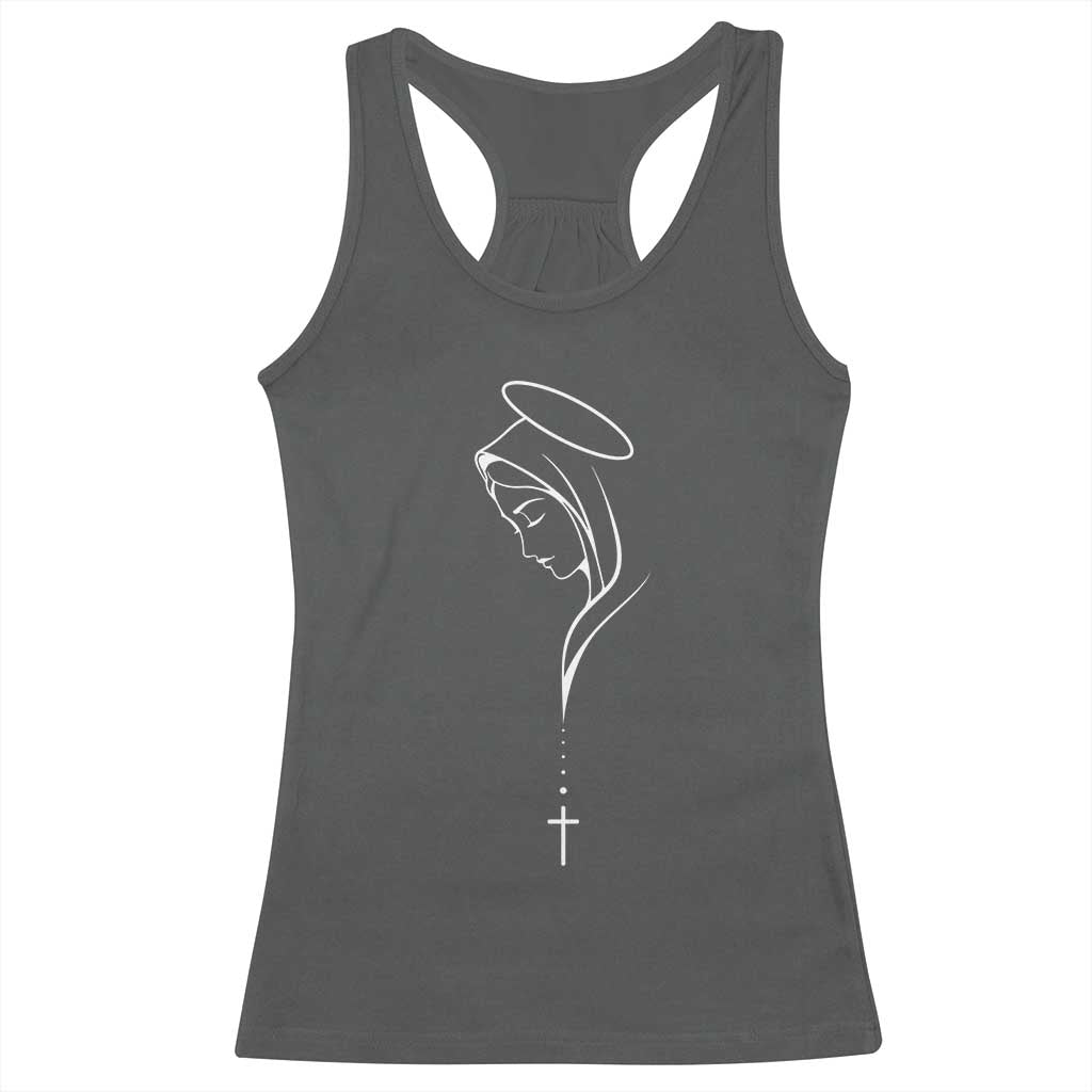 Virgin Mary Racerback Tank Top Minimalist Marian Catholic Holy Mother Cross TS10 Dark Heather Print Your Wear