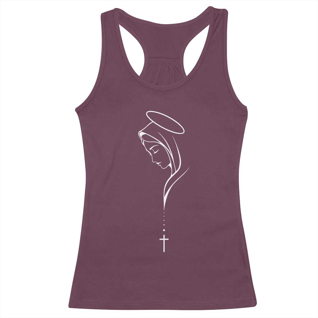 Virgin Mary Racerback Tank Top Minimalist Marian Catholic Holy Mother Cross TS10 Maroon Print Your Wear