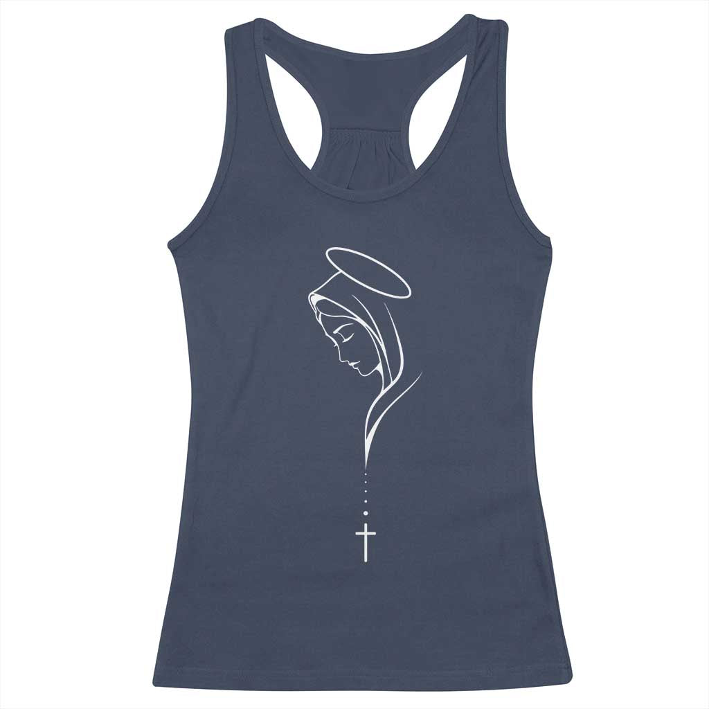 Virgin Mary Racerback Tank Top Minimalist Marian Catholic Holy Mother Cross TS10 Navy Print Your Wear