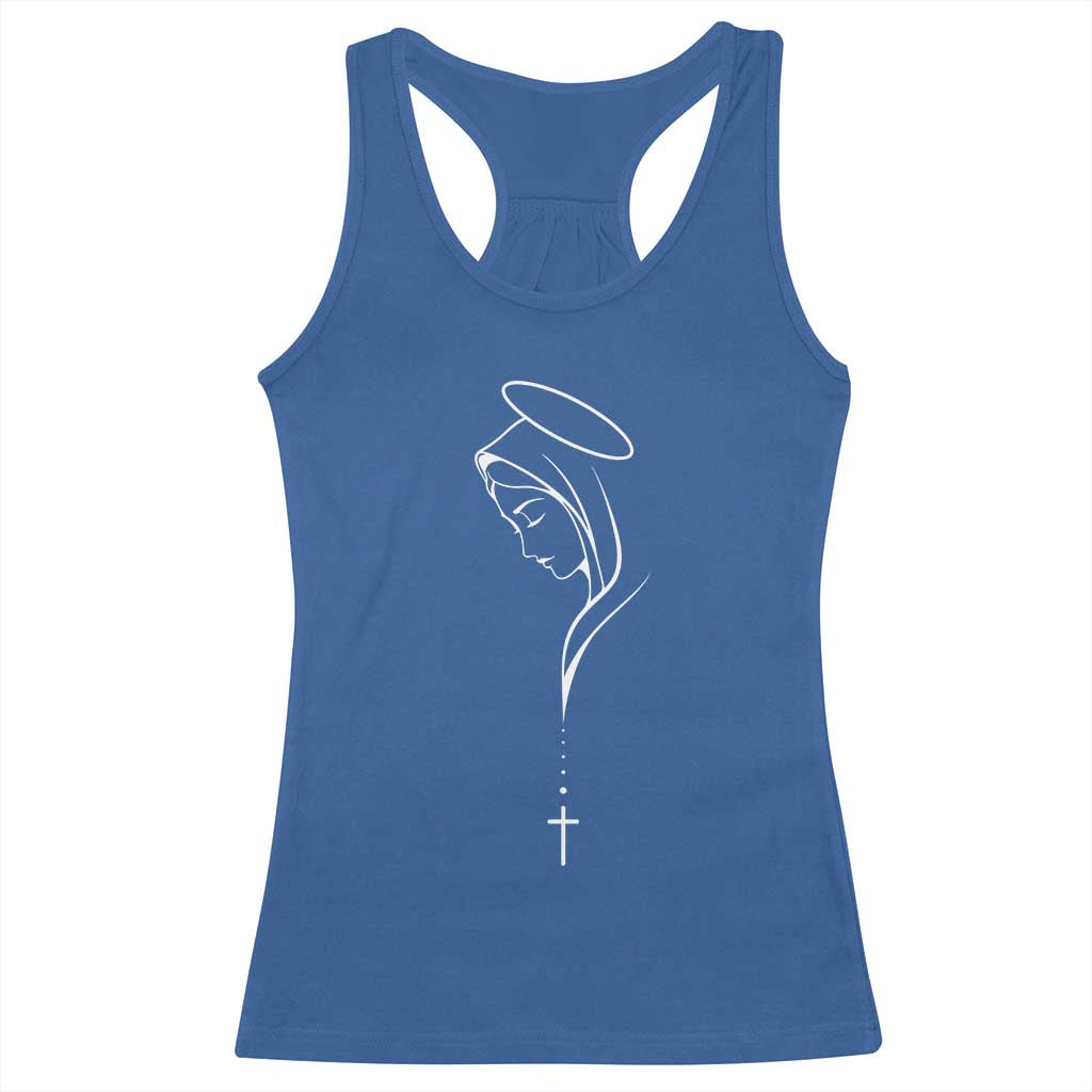 Virgin Mary Racerback Tank Top Minimalist Marian Catholic Holy Mother Cross TS10 Royal Blue Print Your Wear