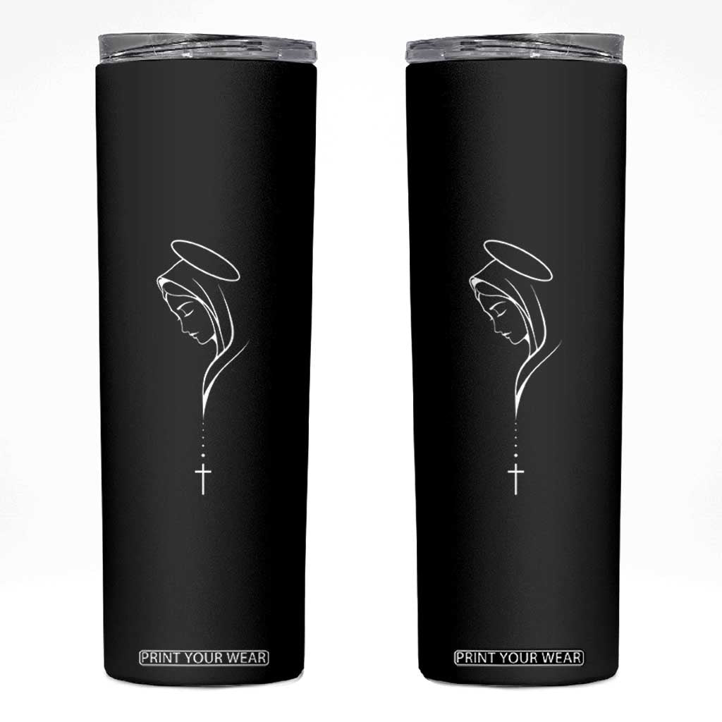 Virgin Mary Skinny Tumbler Minimalist Marian Catholic Holy Mother Cross TS10 Black Print Your Wear