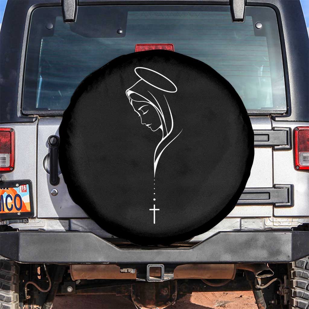 Virgin Mary Spare Tire Cover Minimalist Marian Catholic Holy Mother Cross TS10 No hole Black Print Your Wear