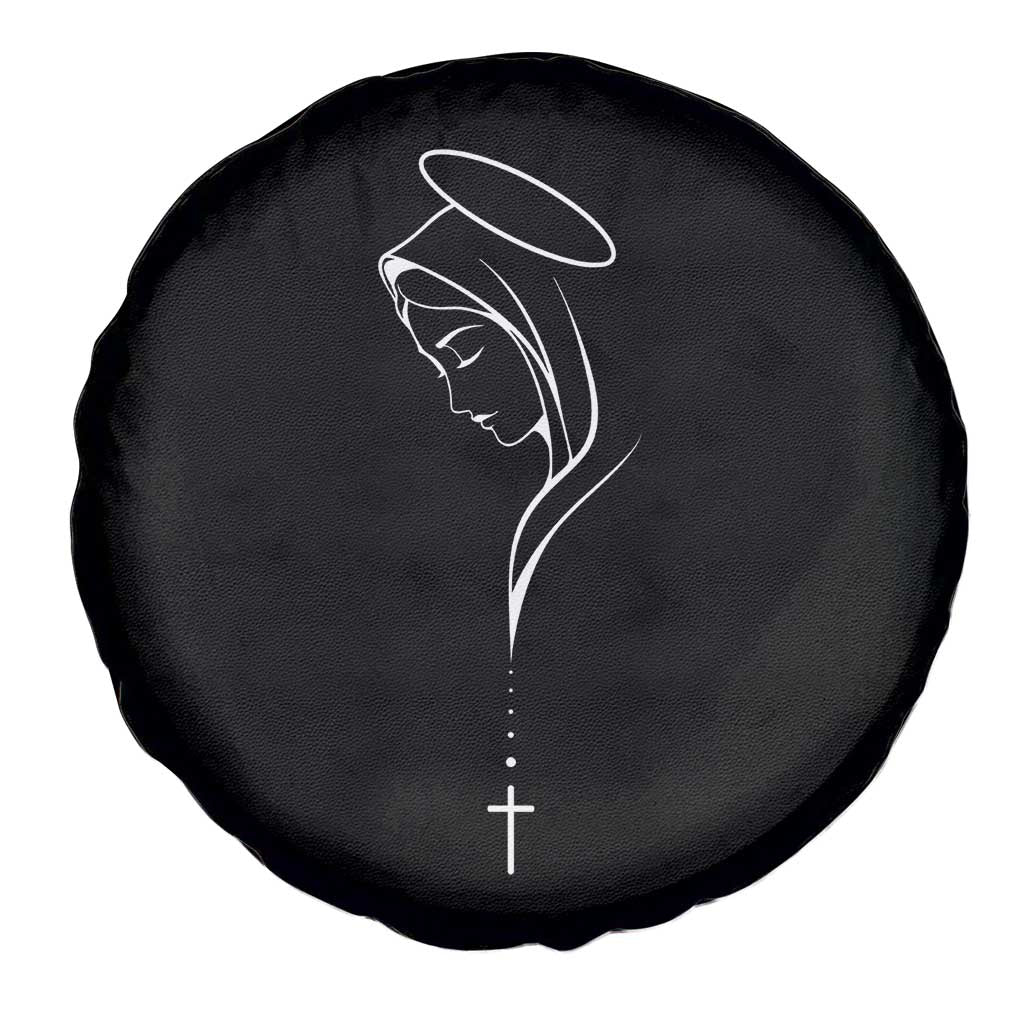 Virgin Mary Spare Tire Cover Minimalist Marian Catholic Holy Mother Cross TS10 Print Your Wear