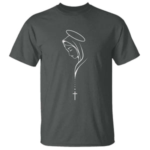 Virgin Mary T Shirt Minimalist Marian Catholic Holy Mother Cross TS10 Dark Heather Print Your Wear