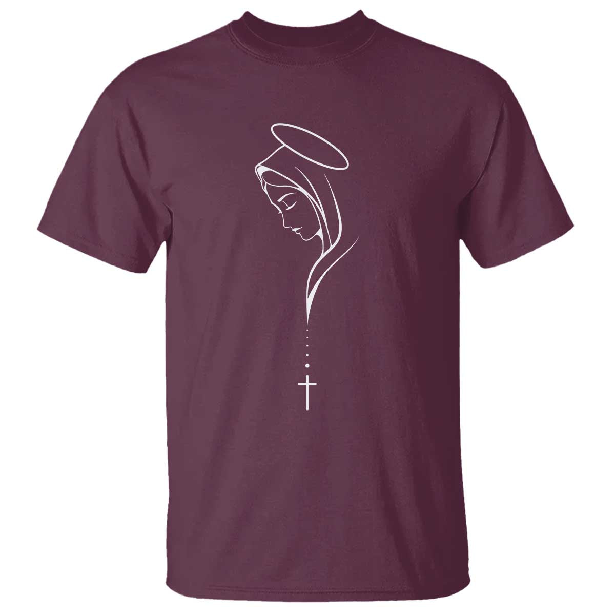 Virgin Mary T Shirt Minimalist Marian Catholic Holy Mother Cross TS10 Maroon Print Your Wear