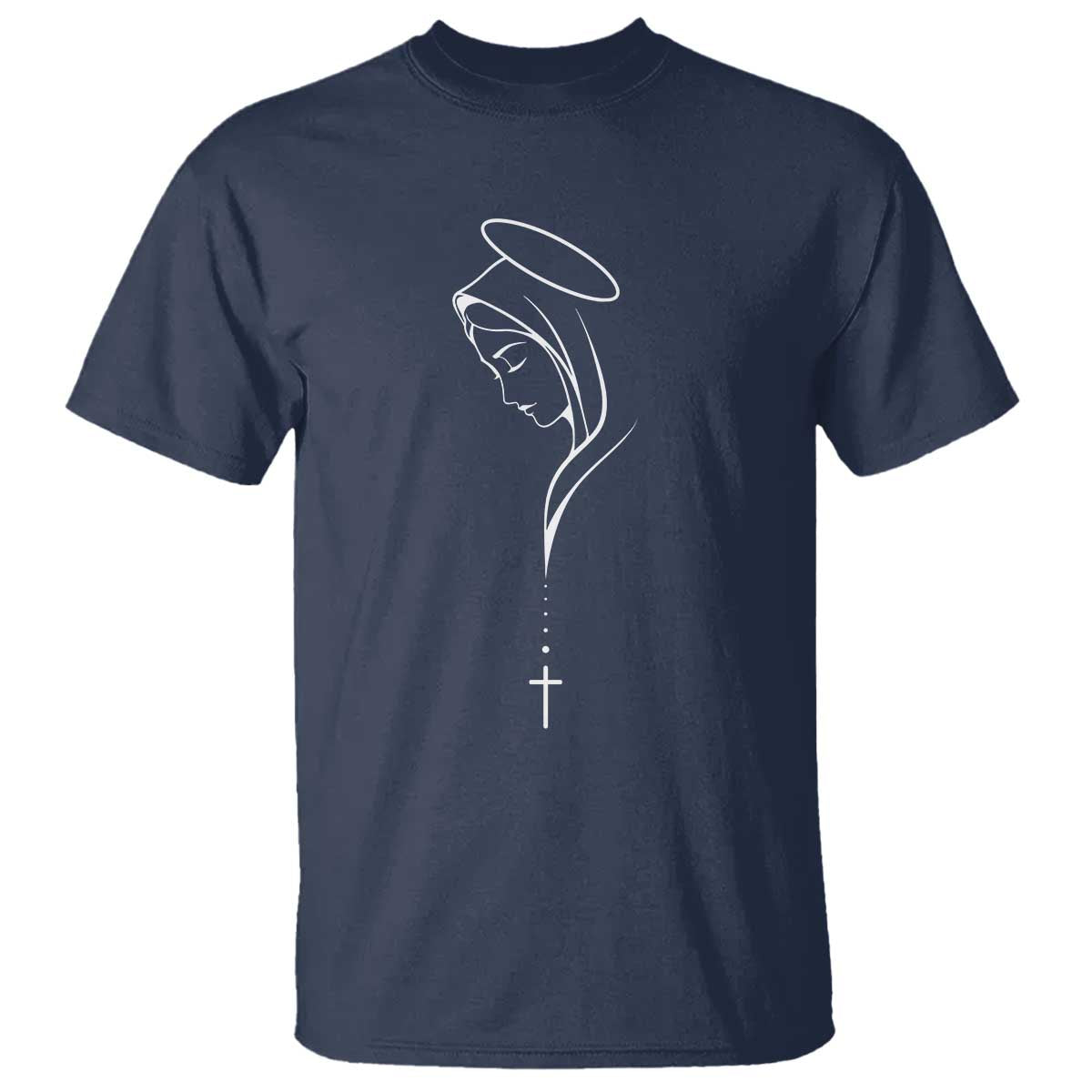 Virgin Mary T Shirt Minimalist Marian Catholic Holy Mother Cross TS10 Navy Print Your Wear