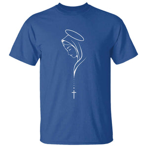 Virgin Mary T Shirt Minimalist Marian Catholic Holy Mother Cross TS10 Royal Blue Print Your Wear