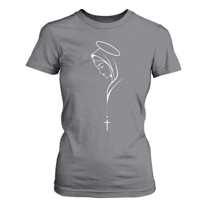 Virgin Mary T Shirt For Women Minimalist Marian Catholic Holy Mother Cross TS10 Charcoal Print Your Wear