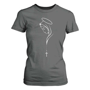 Virgin Mary T Shirt For Women Minimalist Marian Catholic Holy Mother Cross TS10 Dark Heather Print Your Wear