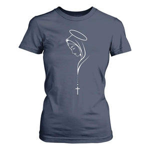 Virgin Mary T Shirt For Women Minimalist Marian Catholic Holy Mother Cross TS10 Navy Print Your Wear