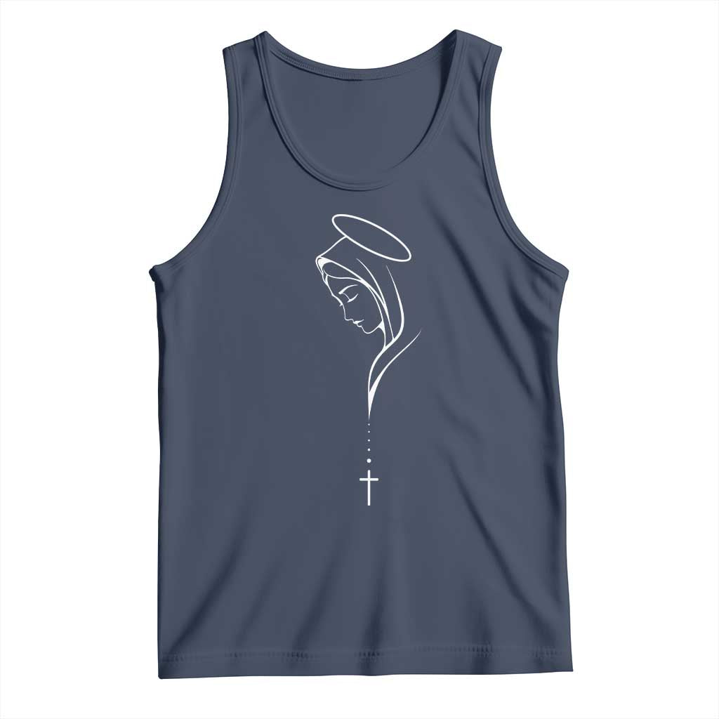 Virgin Mary Tank Top Minimalist Marian Catholic Holy Mother Cross TS10 Navy Print Your Wear