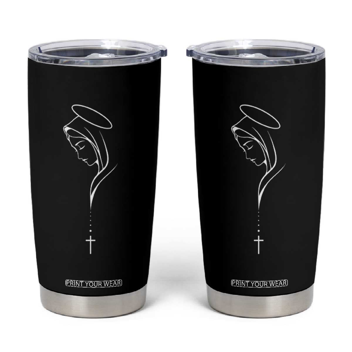 Virgin Mary Tumbler Cup Minimalist Marian Catholic Holy Mother Cross TS10 Black Print Your Wear