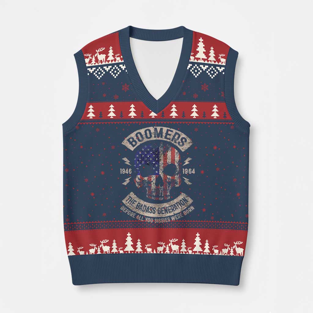 Boomers Generation V-Neck Knit Sweater Vest Before All You Sissie Were Born Skull USA Flag TS10 Navy Red Print Your Wear