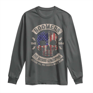 Boomers Generation Long Sleeve Shirt Before All You Sissie Were Born Skull USA Flag TS10 Dark Heather Print Your Wear