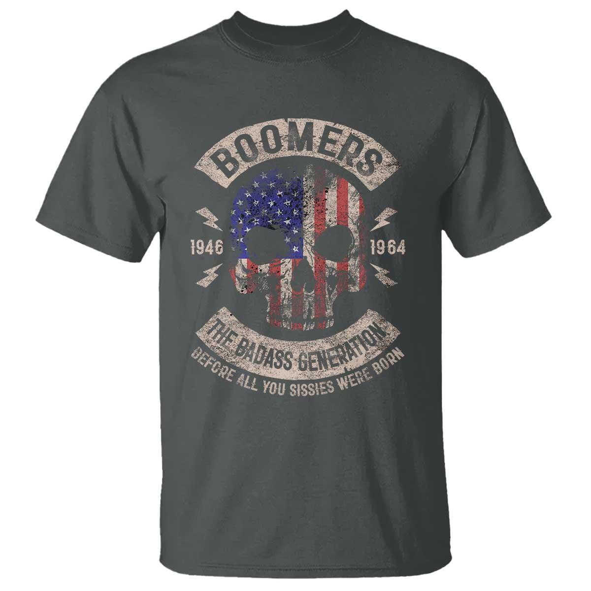 Boomers Generation T Shirt - Before All You Sissies Were Born Skull USA Flag Tee TS10 Dark Heather Print Your Wear
