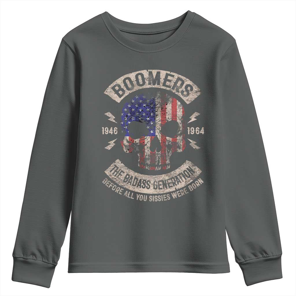 Boomers Generation Youth Sweatshirt Before All You Sissie Were Born Skull USA Flag TS10 Dark Heather Print Your Wear