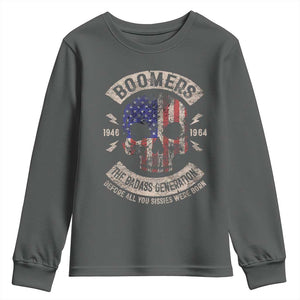 Boomers Generation Youth Sweatshirt Before All You Sissie Were Born Skull USA Flag TS10 Dark Heather Print Your Wear