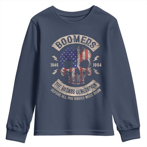 Boomers Generation Youth Sweatshirt Before All You Sissie Were Born Skull USA Flag TS10 Navy Print Your Wear