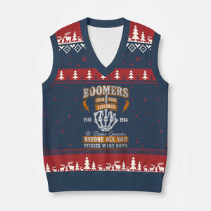 Vintage Boomers Generation V-Neck Knit Sweater Vest Before All You Sissie Were Born Skeleton Hand TS10 Navy Red Print Your Wear