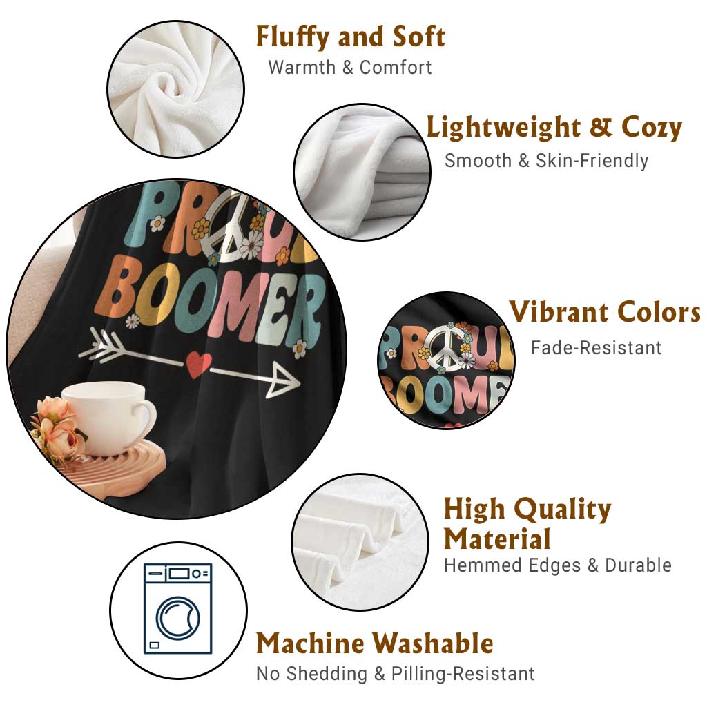 Proud Boomer Throw Blanket Boomers Generation Peace Sign Hippie 50s 60s TS10 Print Your Wear