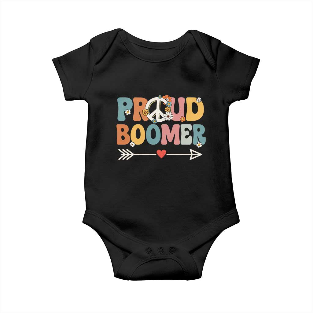 Proud Boomer Baby Onesie Boomers Generation Peace Sign Hippie 50s 60s TS10 Black Print Your Wear