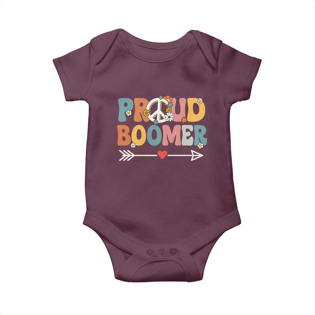 Proud Boomer Baby Onesie Boomers Generation Peace Sign Hippie 50s 60s TS10 Maroon Print Your Wear