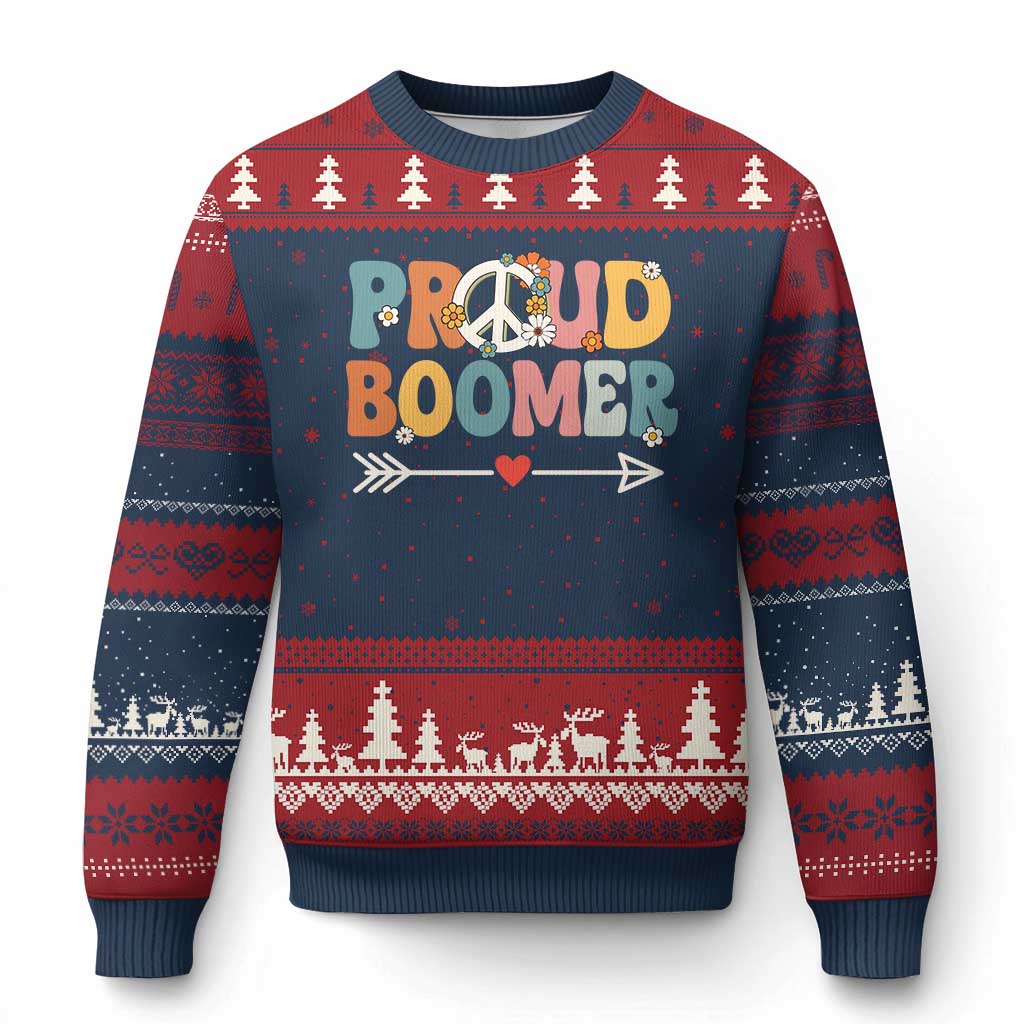 Proud Boomer Ugly Christmas Sweater Boomers Generation Peace Sign Hippie 50s 60s TS10 Navy Red Print Your Wear