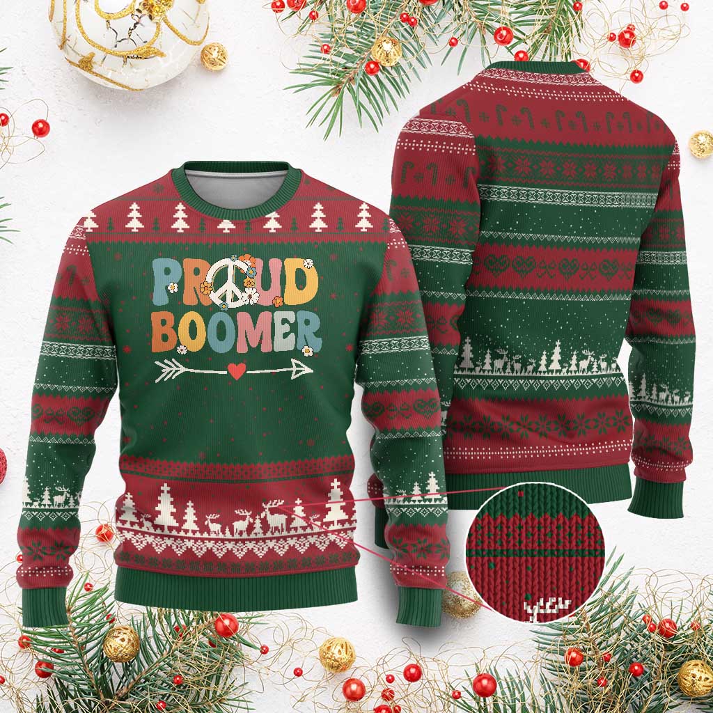 Proud Boomer Ugly Christmas Sweater Boomers Generation Peace Sign Hippie 50s 60s TS10 Red Green Print Your Wear