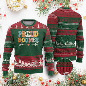 Proud Boomer Ugly Christmas Sweater Boomers Generation Peace Sign Hippie 50s 60s TS10 Red Green Print Your Wear