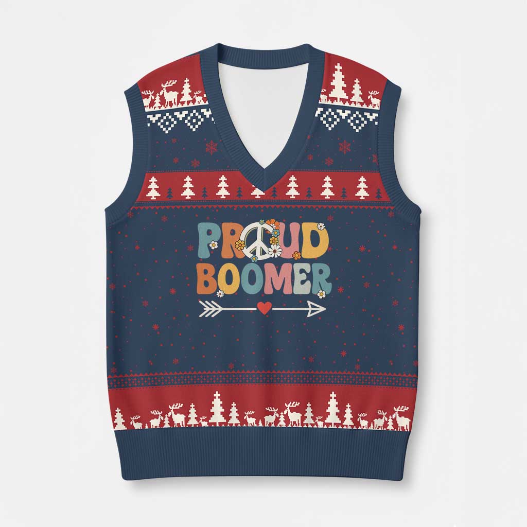 Proud Boomer V-Neck Knit Sweater Vest Boomers Generation Peace Sign Hippie 50s 60s TS10 Navy Red Print Your Wear