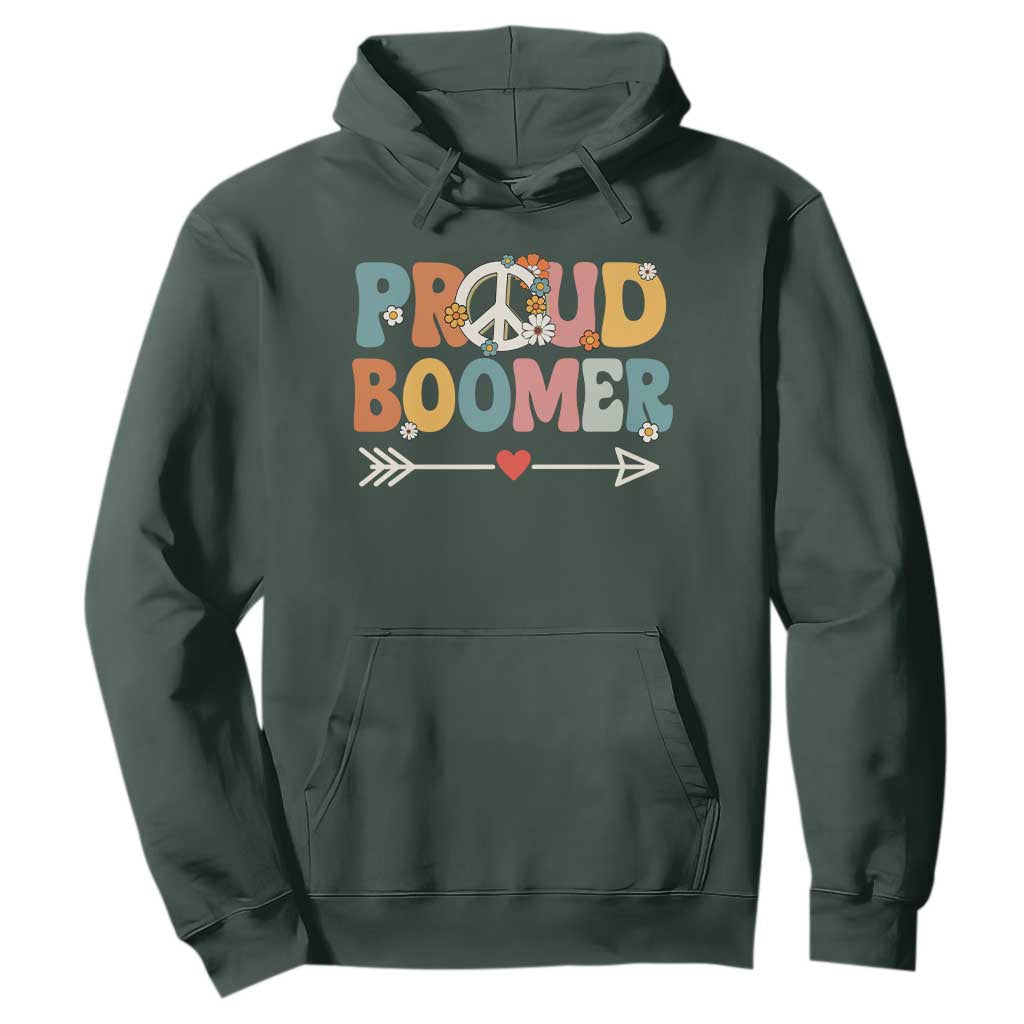 Proud Boomer Hoodie Boomers Generation Peace Sign Hippie 50s 60s TS10 Dark Forest Green Print Your Wear