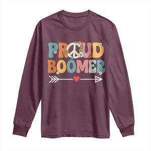 Proud Boomer Long Sleeve Shirt Boomers Generation Peace Sign Hippie 50s 60s TS10 Maroon Print Your Wear