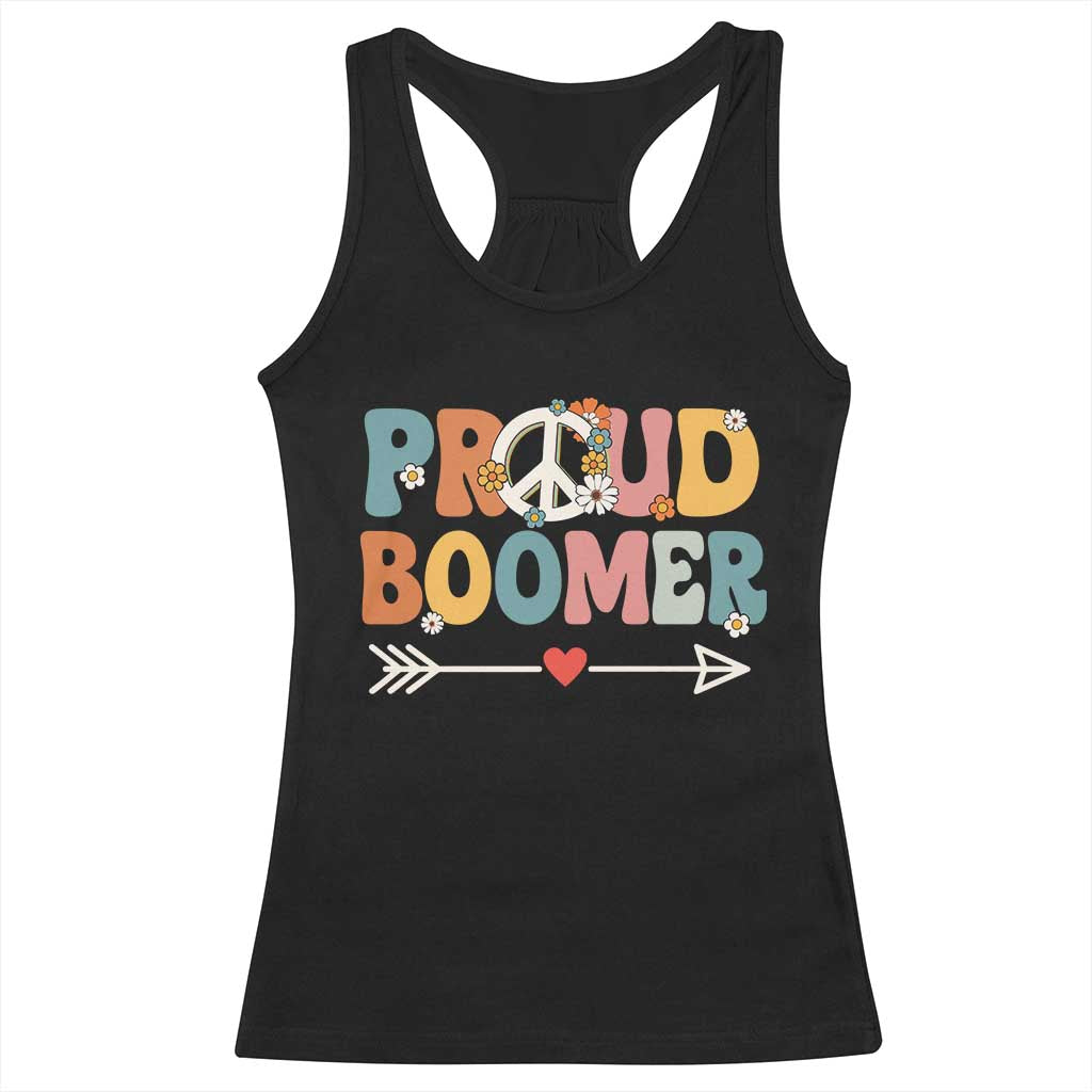 Proud Boomer Racerback Tank Top Boomers Generation Peace Sign Hippie 50s 60s - Print Your Wear