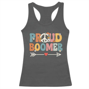 Proud Boomer Racerback Tank Top Boomers Generation Peace Sign Hippie 50s 60s TS10 Dark Heather Print Your Wear