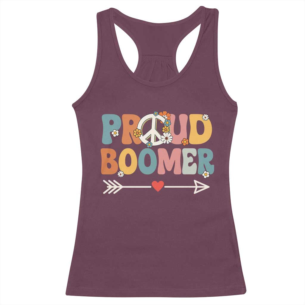Proud Boomer Racerback Tank Top Boomers Generation Peace Sign Hippie 50s 60s TS10 Maroon Print Your Wear