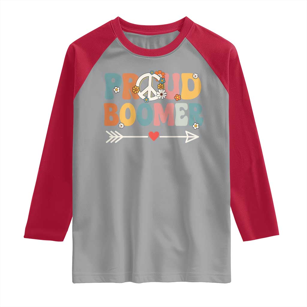 Proud Boomer Raglan Shirt Boomers Generation Peace Sign Hippie 50s 60s TS10 Sport Gray Red Print Your Wear