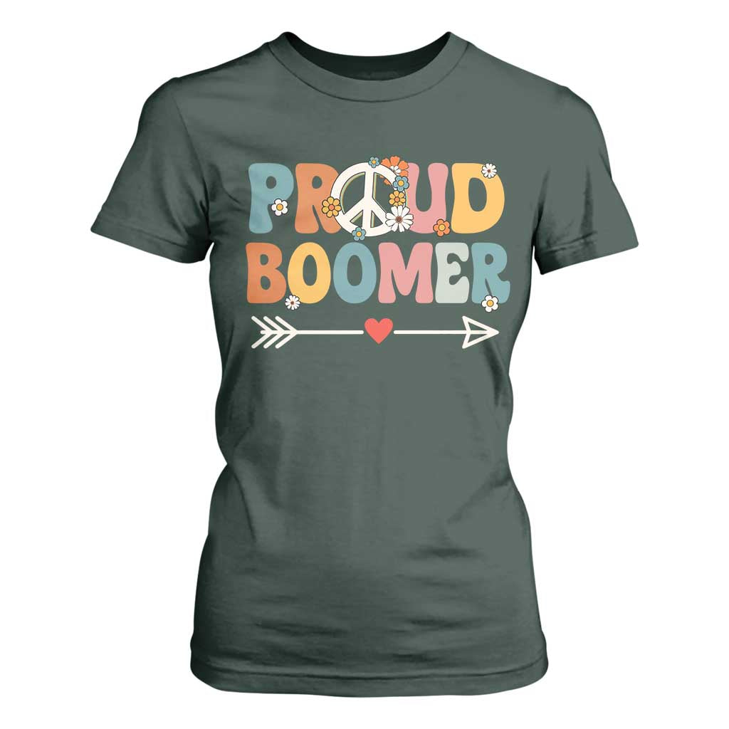 Proud Boomer T Shirt For Women Boomers Generation Peace Sign Hippie 50s 60s TS10 Dark Forest Green Print Your Wear