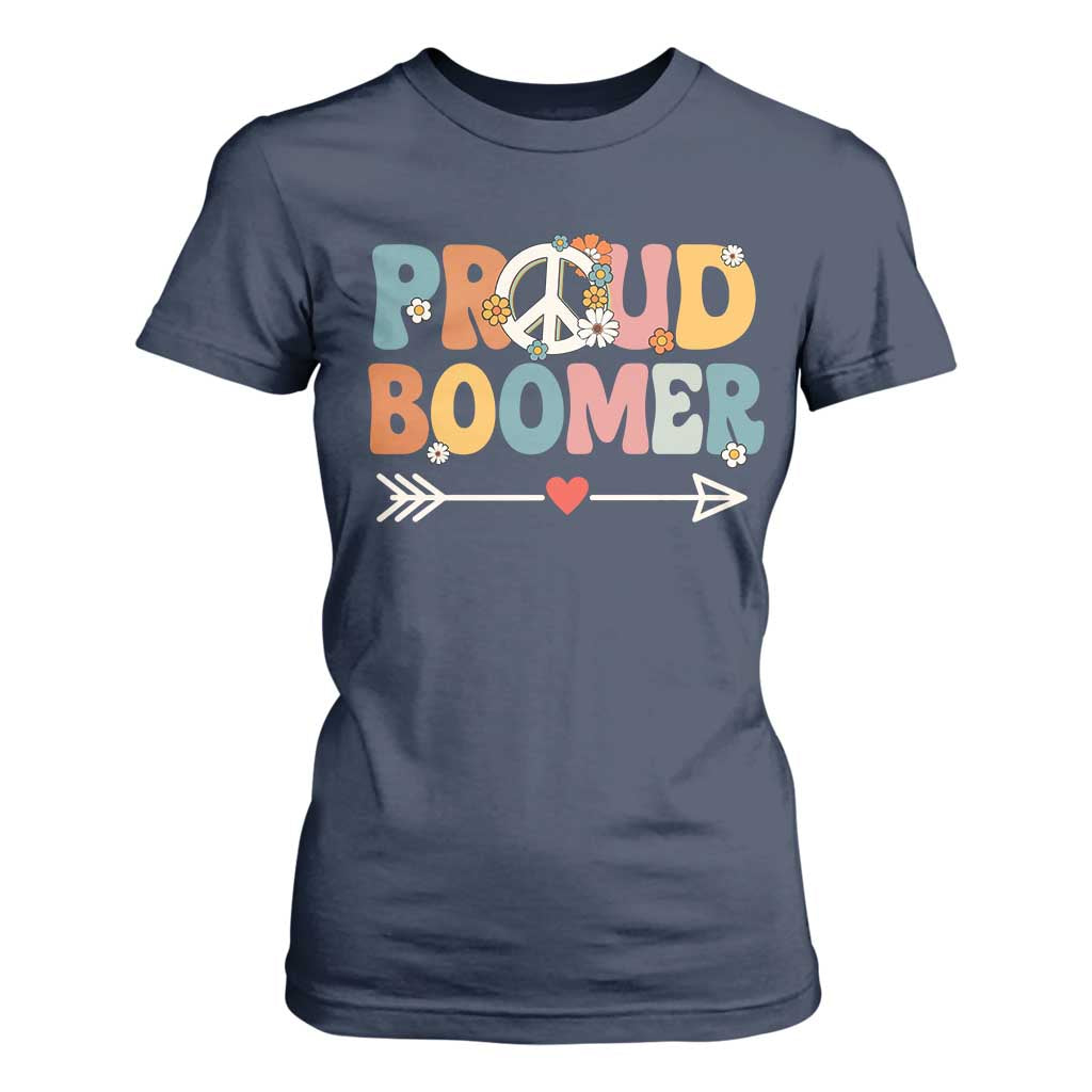 Proud Boomer T Shirt For Women Boomers Generation Peace Sign Hippie 50s 60s TS10 Navy Print Your Wear