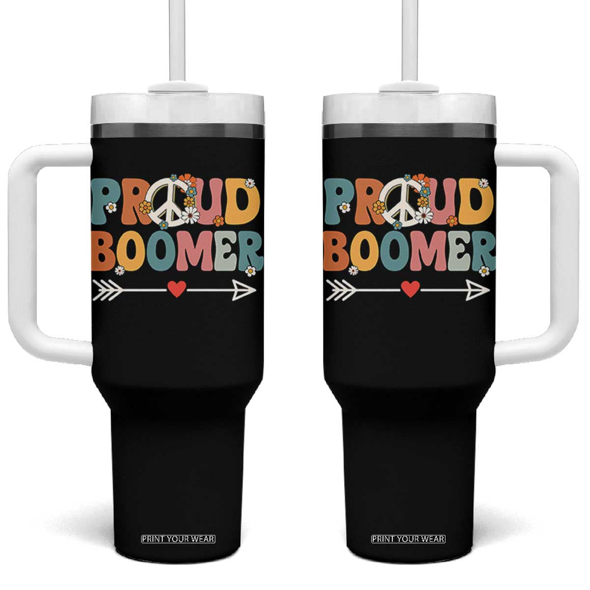 Proud Boomer Tumbler With Handle Boomers Generation Peace Sign Hippie 50s 60s TS10 One Size: 40 oz Black Print Your Wear