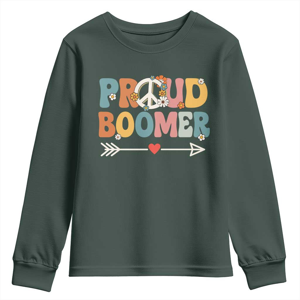 Proud Boomer Youth Sweatshirt Boomers Generation Peace Sign Hippie 50s 60s TS10 Dark Forest Green Print Your Wear